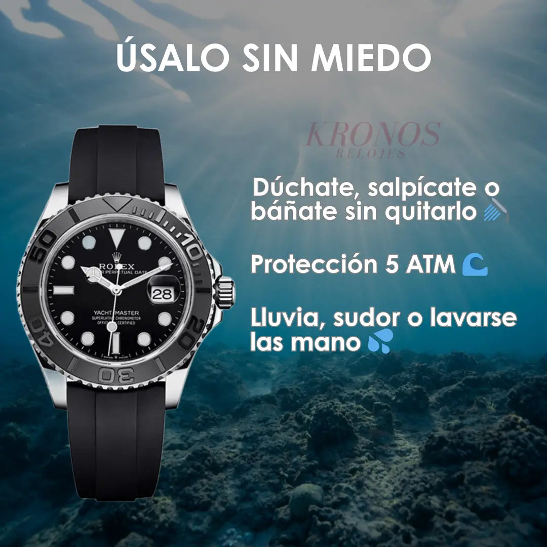 Reloj Yacht-Master estilo AAA Black Oysterflex de Kronos - Cierre de seguridad