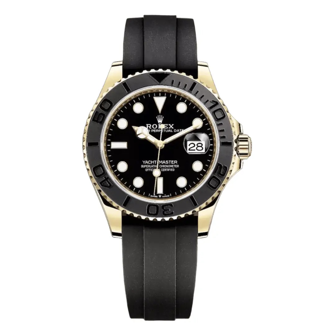 Reloj Yacht-Master Yellow Gold Black Dial Oysterflex frente - Kronos Relojes