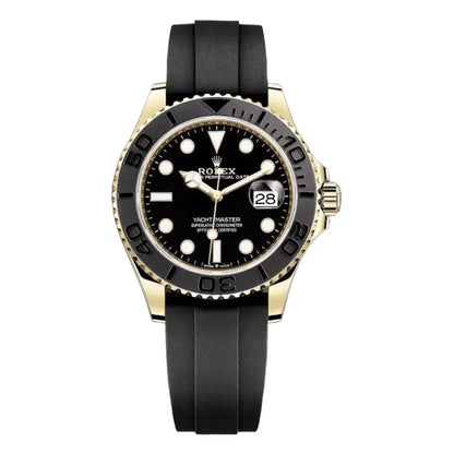 Reloj Yacht-Master Yellow Gold Black Dial Oysterflex frente - Kronos Relojes