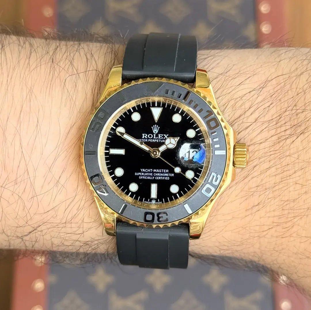 Correa Oysterflex negra Yacht-Master yellow gold lujo accesible