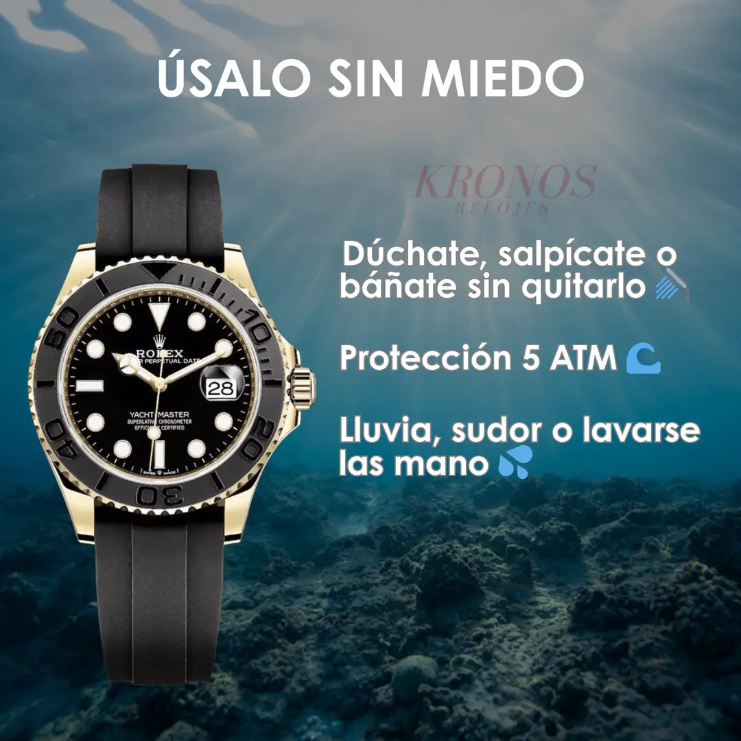Pulsera Oysterflex negra reloj lujo Yacht-Master Yellow Gold